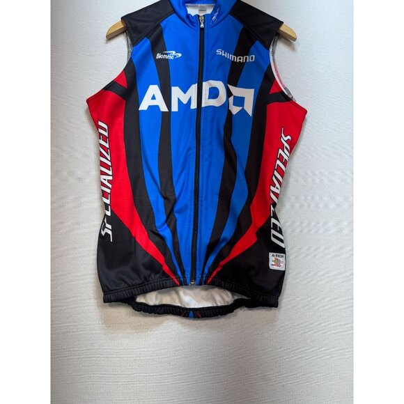 Biemme AMD Shimano Specialized Sleeveless Cycling Vest Mens Sports Blue Zip Up - Picture 2 of 11